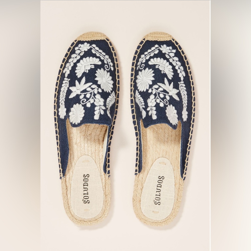 Anthropologie Soludos Espadrille Mules NWOT Ibiza Embroidered Midnight Blue 7